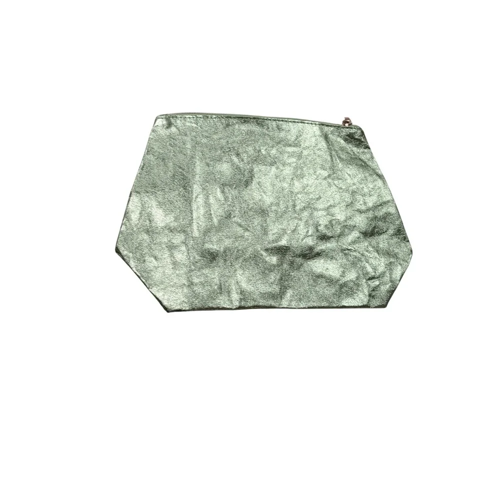 Clinique Green Metallic Textured Cosmetic Bag Pouch Clutch Zipper Easter Basket‎